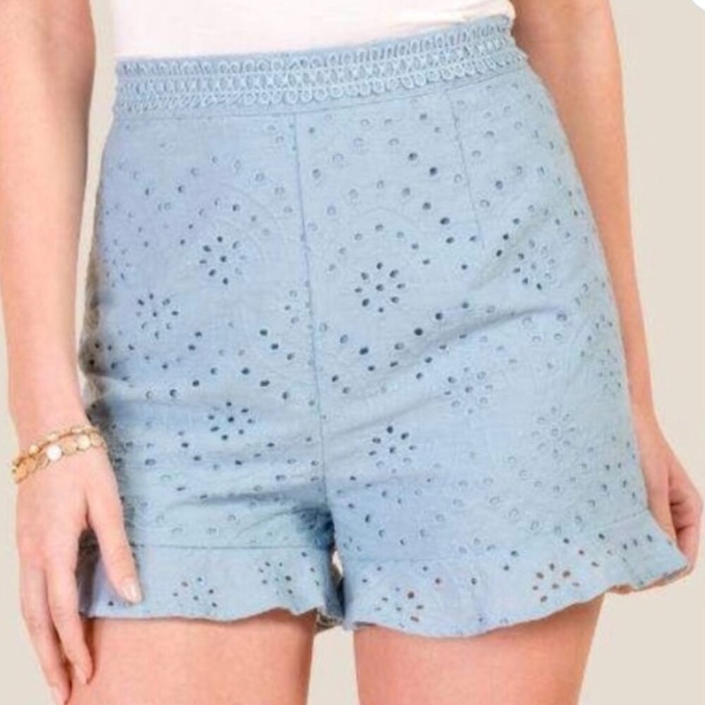 NWT Francescas Light Blue Eyelet Shorts, size Large